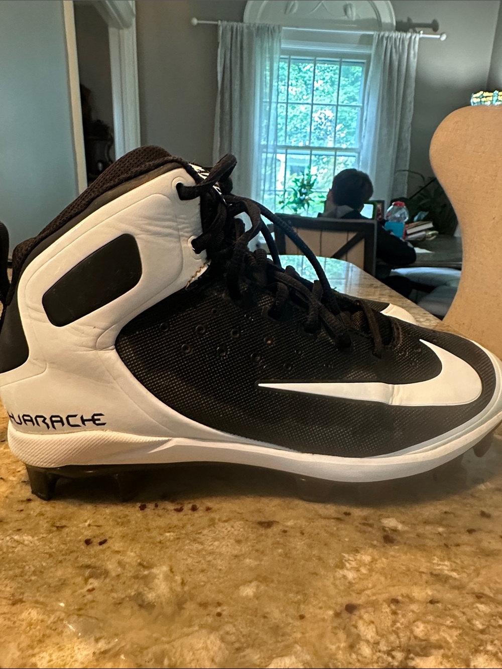 Nike Big Kids Alpha Huarache Black and White High-Top Baseball Cleats